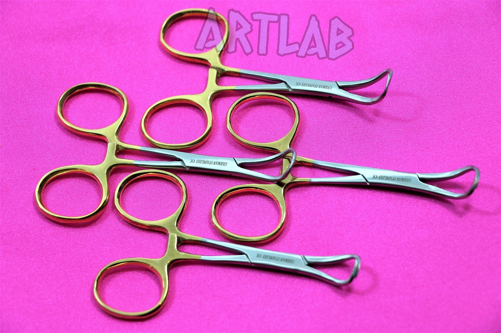 4X GERMAN PREMIUM QUALITY BACKHAUS TOWEL CLAMP 3.5″ W/ GOLD HANDLE SURGICAL