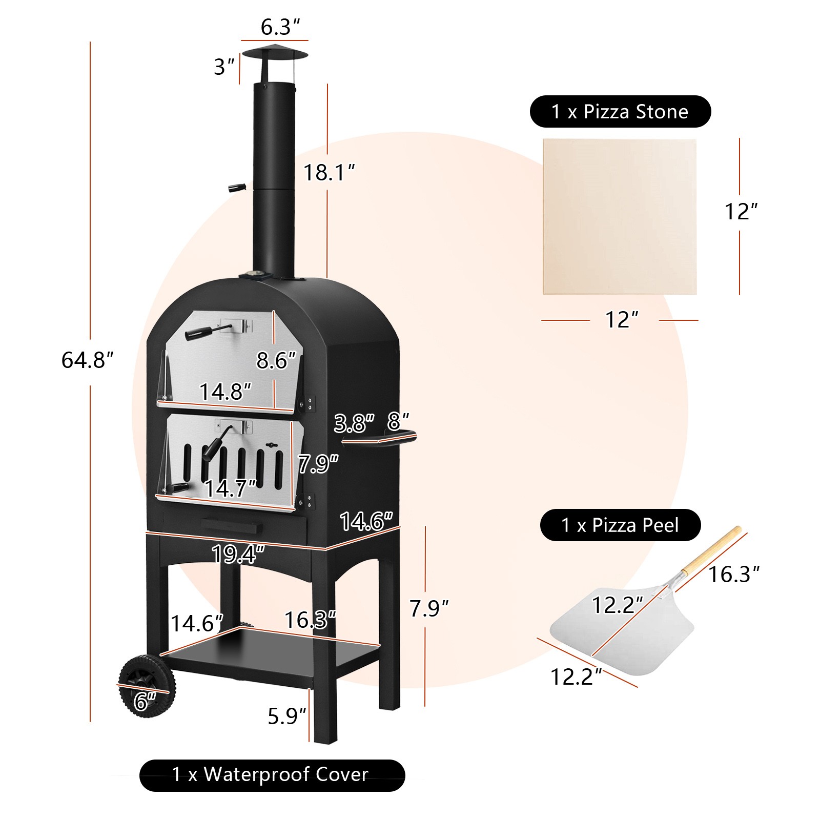 Pizza Oven Wood Fire Pizza Maker Grill w/ Waterproof Cover&Pizza Stone Outdoor