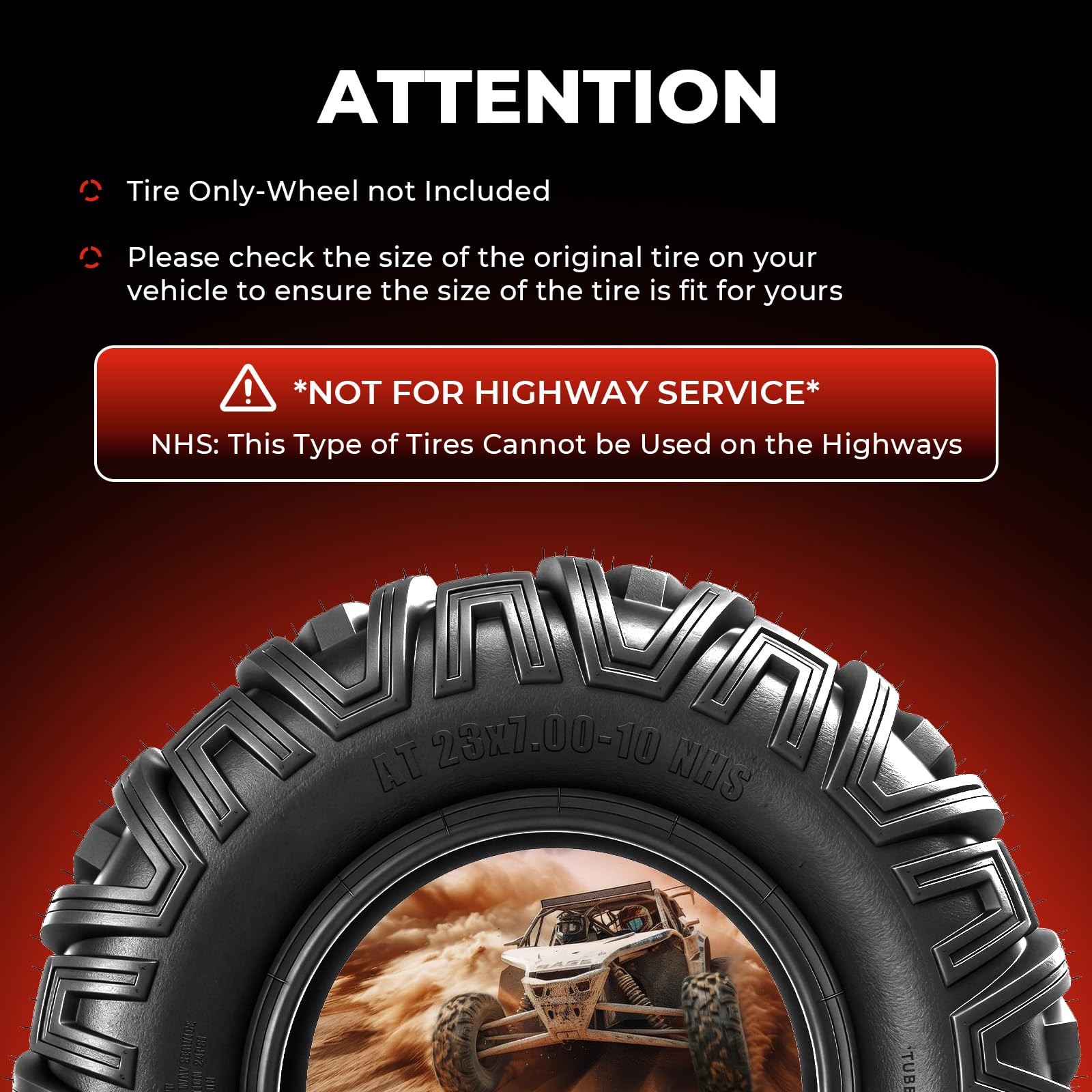 Set of 2 23×7-10 ATV UTV Tires All-Terrain Mud 4-Ply Non-Directional Tubeless