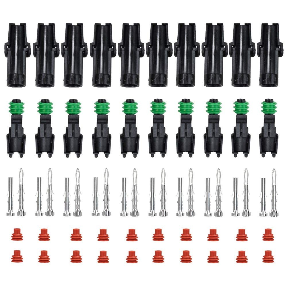 MUYI 10 Kit 1 Pin Weather Pack Connector for 20-14 AWG Wire Harness 2.5mm Series