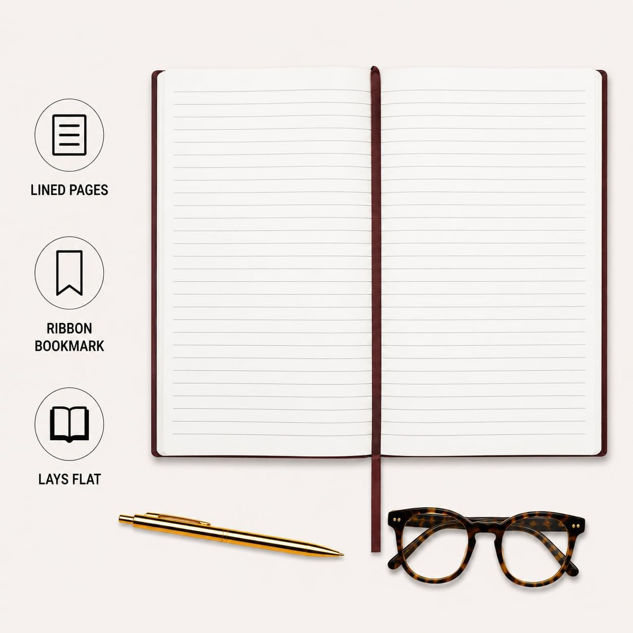 WORLD TRAVELER Large Lined Journal Notebook 256 Ruled White & Ivory Pages | Lay-