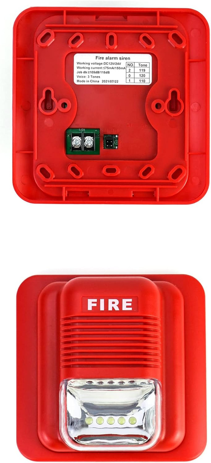 2 Pack 12V/24V Wired Fire Alarm Siren Strobe Light Sensor 105dB WD8912