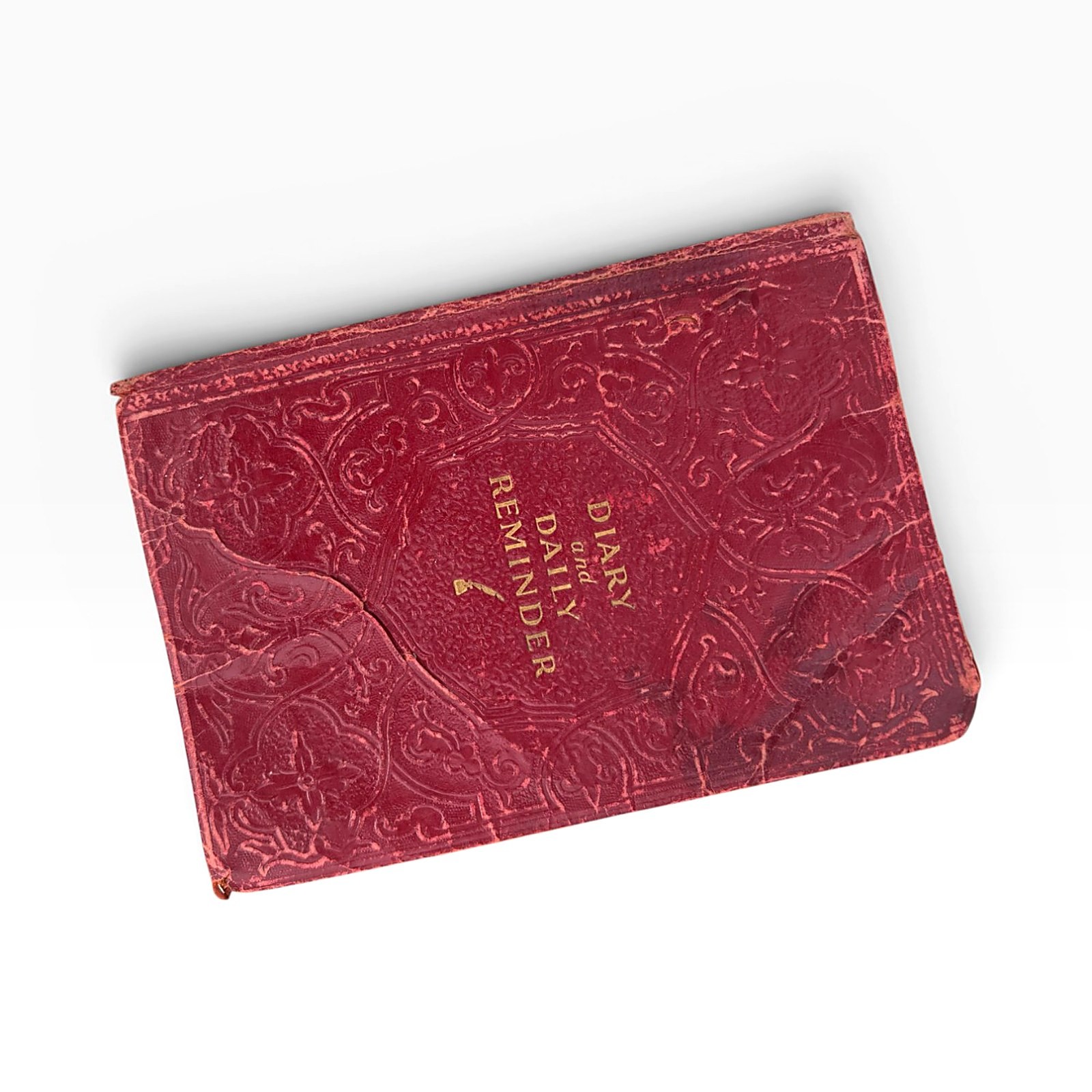 Antique Diary and Daily Reminder Red Leather Embossed Pocket Journal Notebook