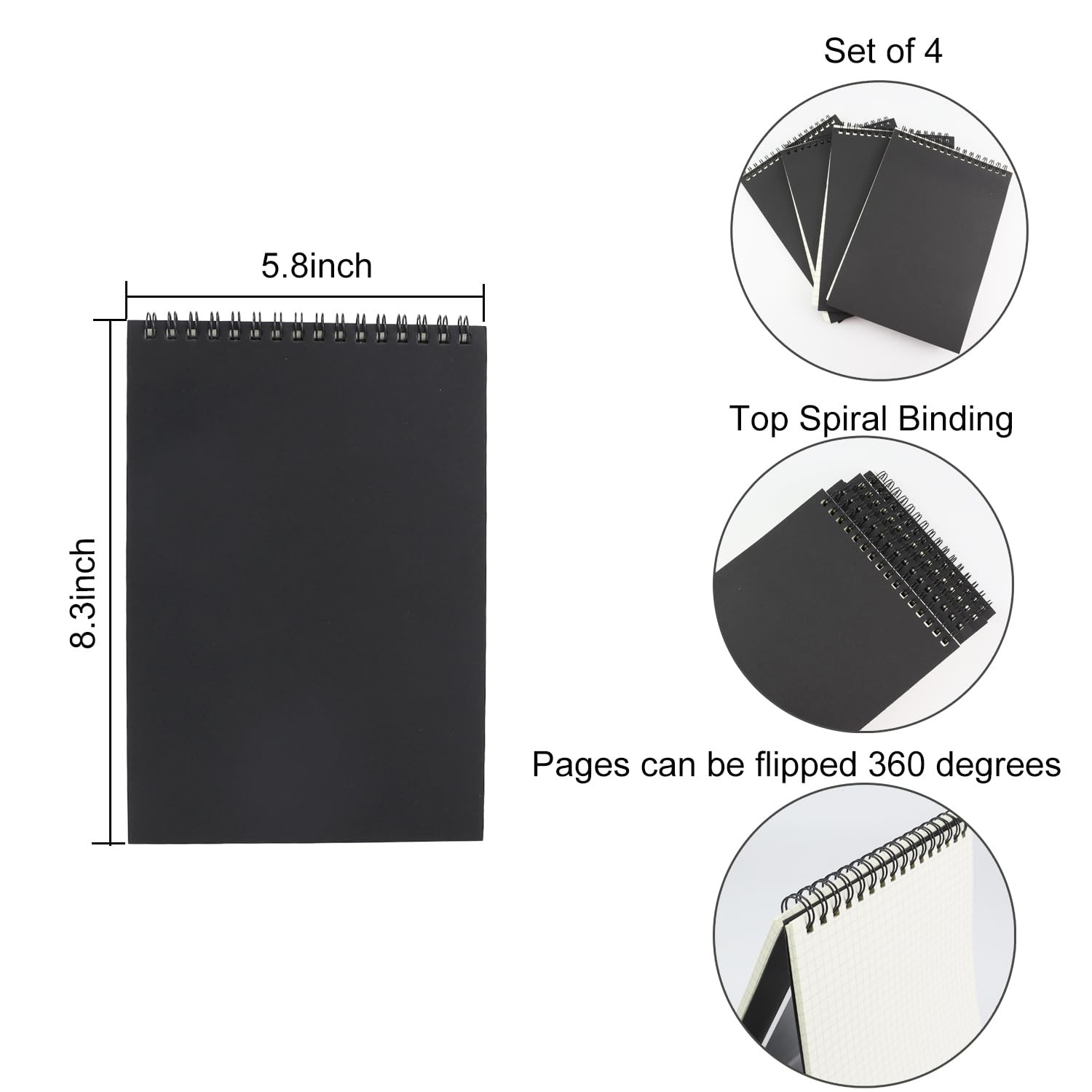 4 Pack Graph Paper Notebook, A5 Top Wirebound Grid Spiral Notebook 5.8″ x 8.3″,6