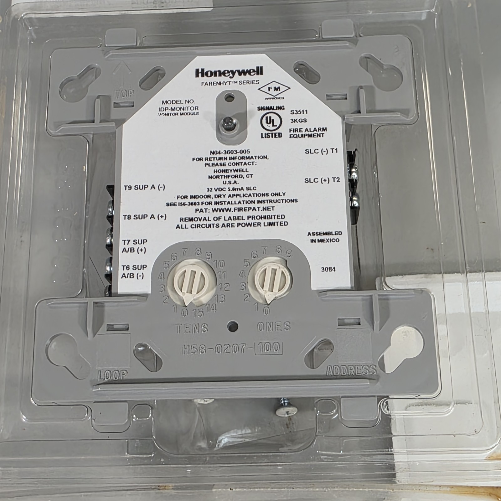 Honeywell IDP-MONITOR Farenhyt Series Addressable Input Monitor Module on Plate