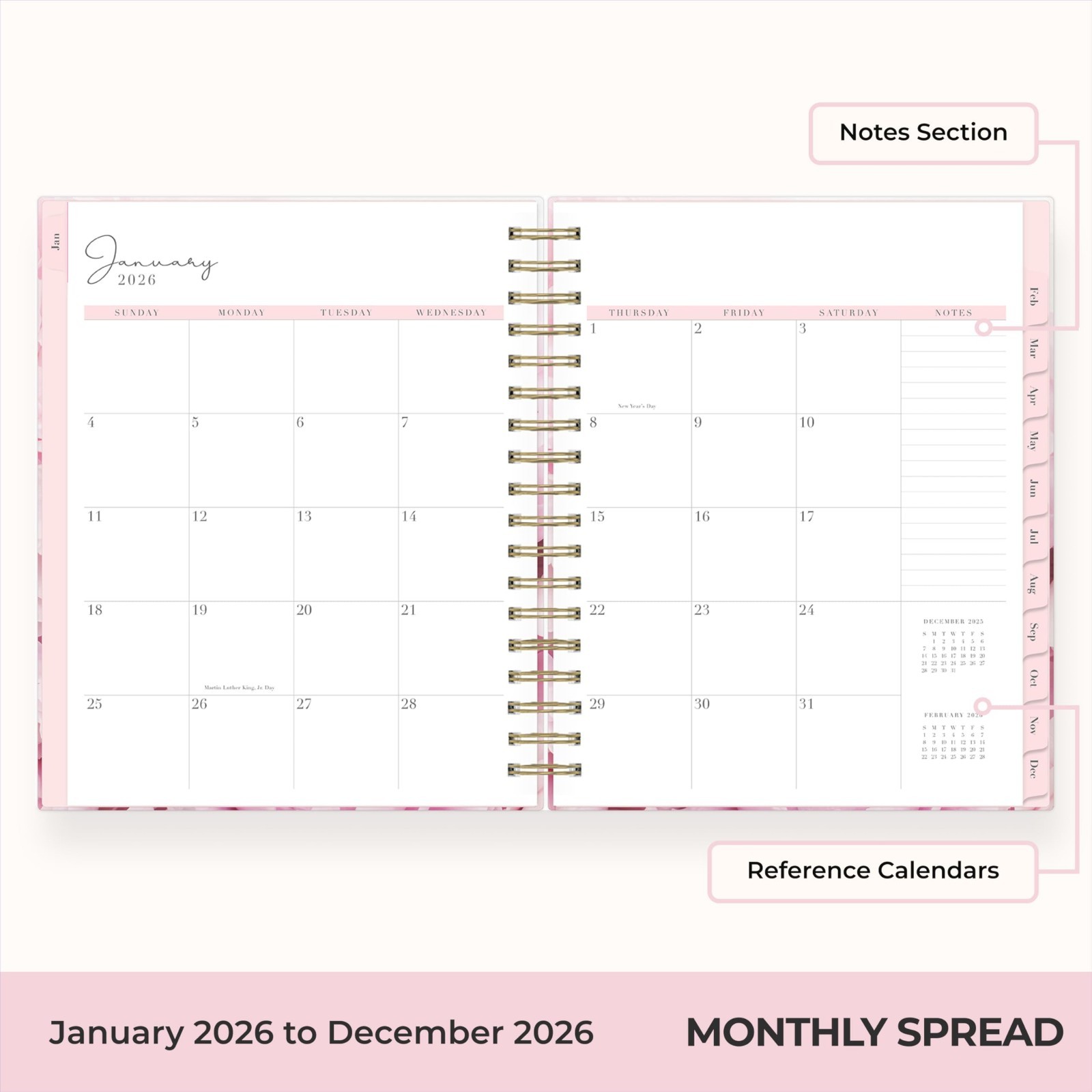 2026 Daily & Monthly Planner Calendar – 5″x8″, Hard Cover, Durable Binding, Peon
