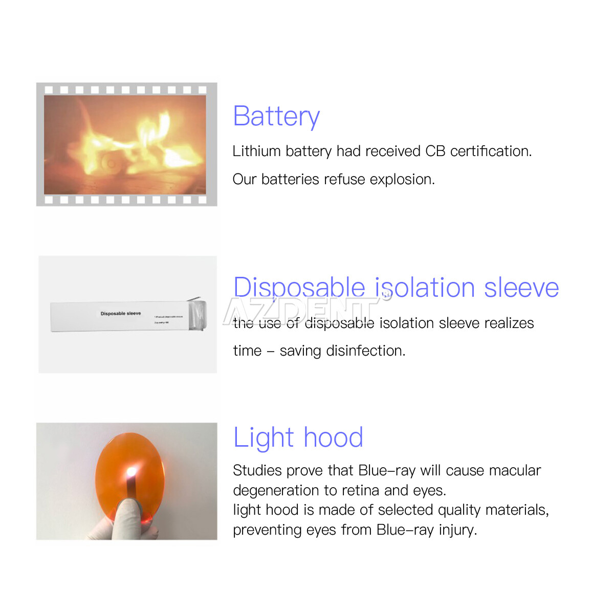 AZDENT Dental Cordless LED Curing Light 1 Second Cure Lamp 2300mW