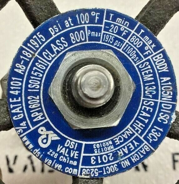 DSI 4101A8-18 Forged Steel Gate Valve 3/4″ CL 800 Socket X Thread 1975 psi CWP