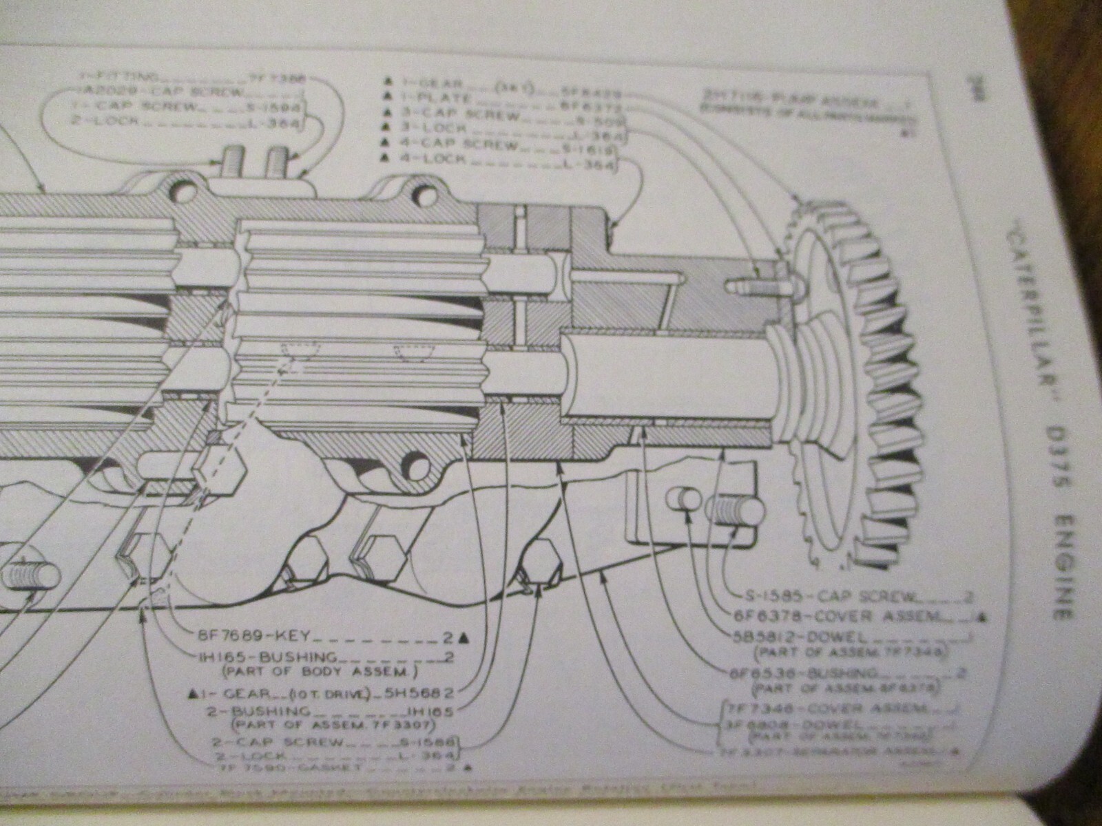 Caterpillar D375 Engine Parts Book Catalog Manual s/n 4381 to 4381226 Inclusive