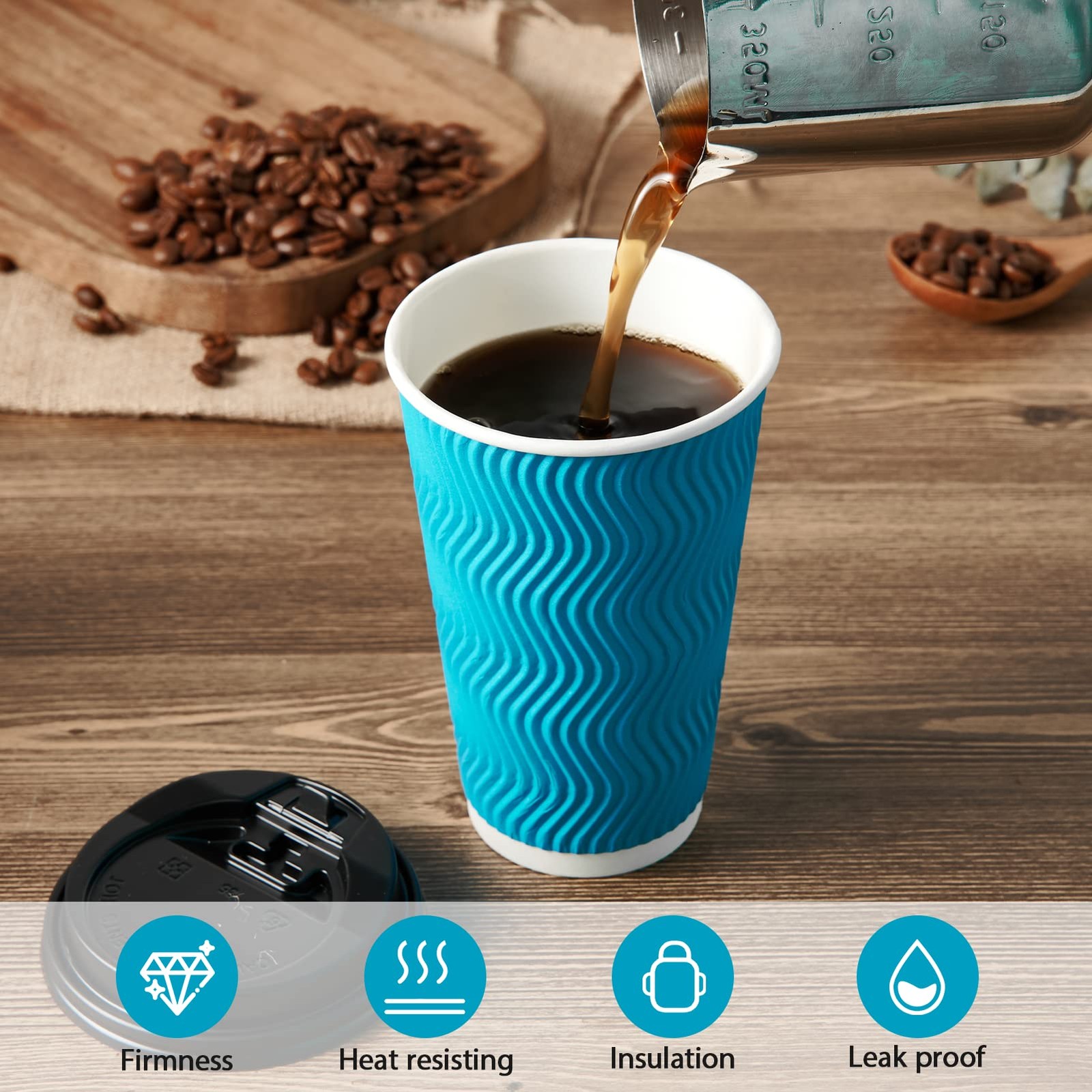 80 Count 16 oz Coffee Cups with Lids and Straws, Insulated Ripple Wall Paper …