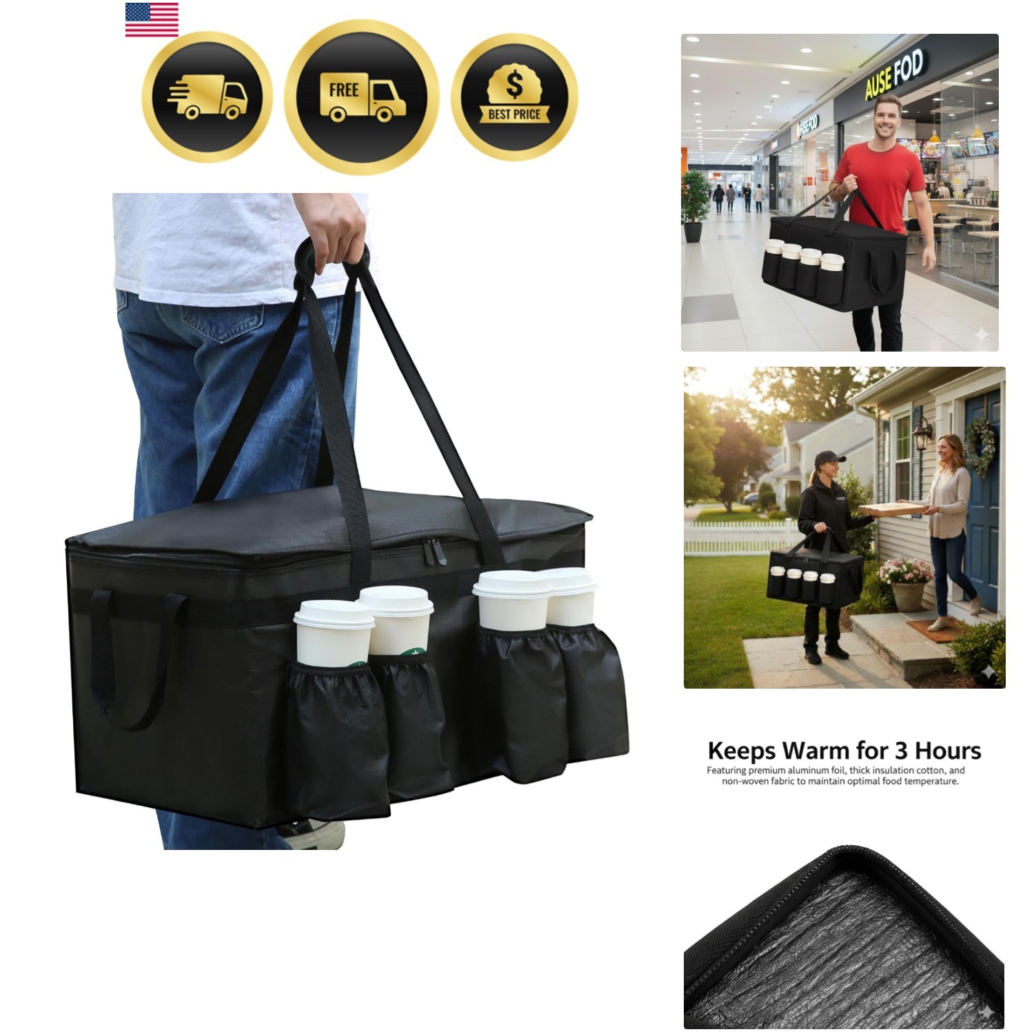 Catering Bag for doordash uber eats 22x14x13 Insulated Food Delivery Bag with…