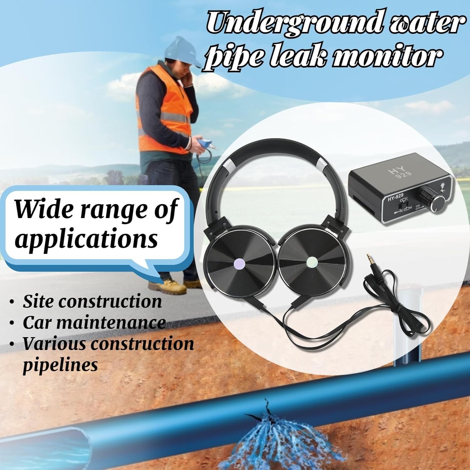 Precision Water Leak Detector with Dual Probes & High-Definition Audio Earphones