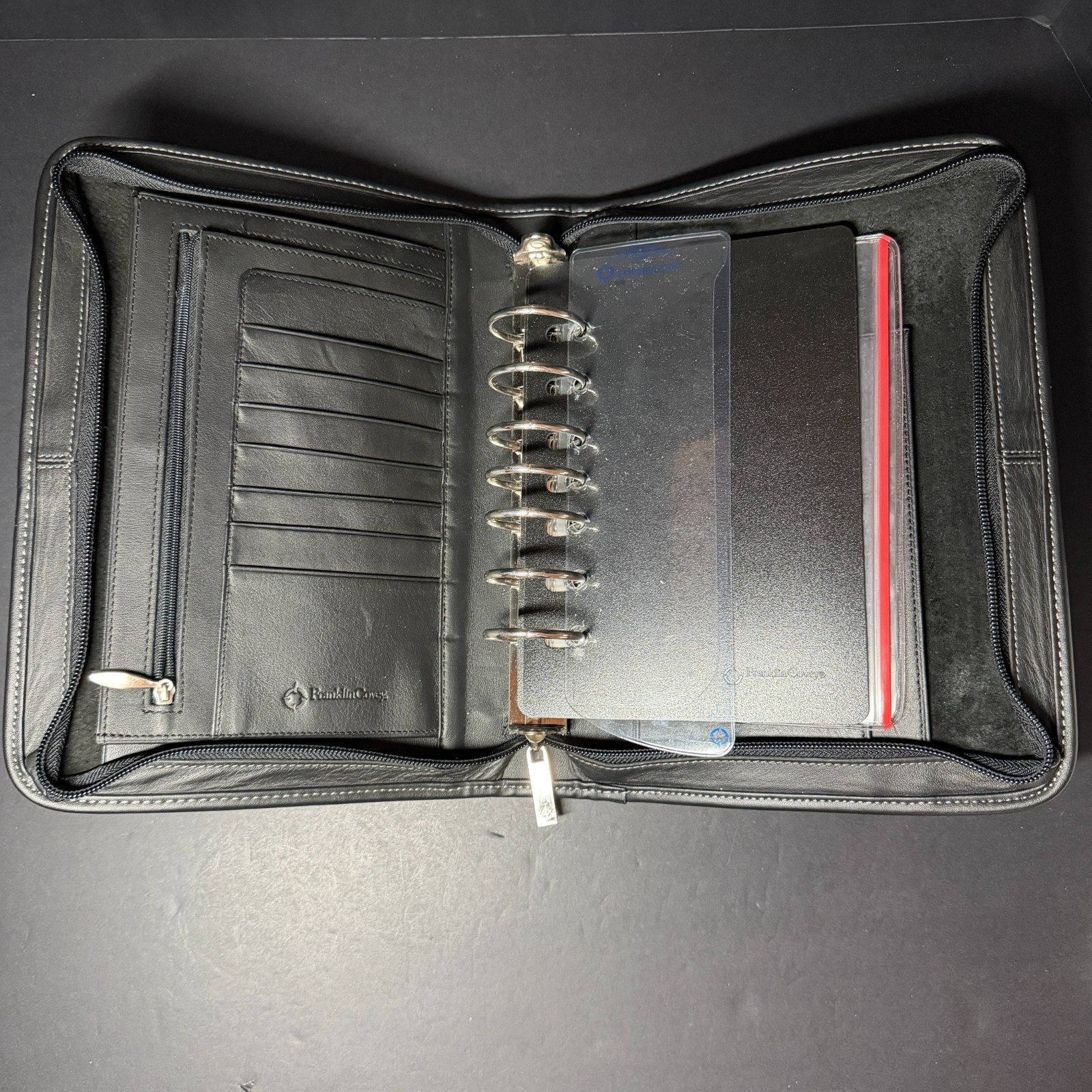 Black Leather Franklin Covey Zipper Agenda Planner, 8 x 10 1/2 inches
