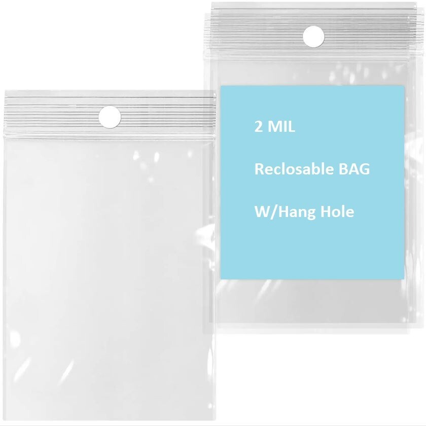 Clear Reclosable Seal Bag Plastic Poly Zipper Bags Zipper W/Hang Hole 2Mil