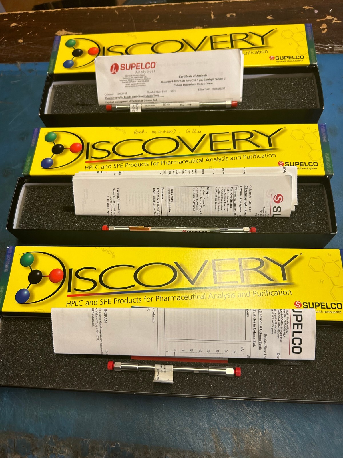Lot of 3 Supelco 567205-U, 567201-U & 567202-U C18 HPLC Columns
