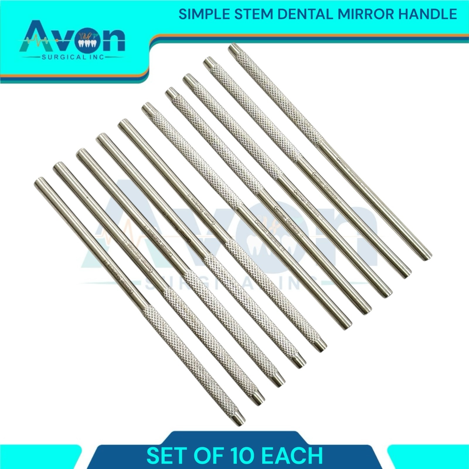10pc Lot – Dental Oral Mouth Mirrors – Simple Stem – Knurled, for #4 & #5 Mirror