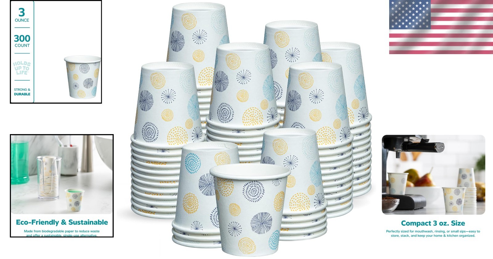 Elegant 300 Count Floral Paper Cups – Durable & Leak Proof for Everyday Use