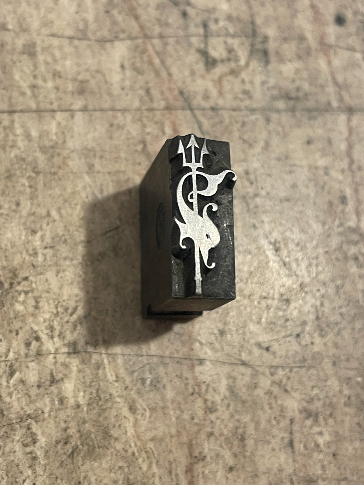 Printing Letterpress Block Antique BB&S Foundry Cast Sea Monster & Trident (3478