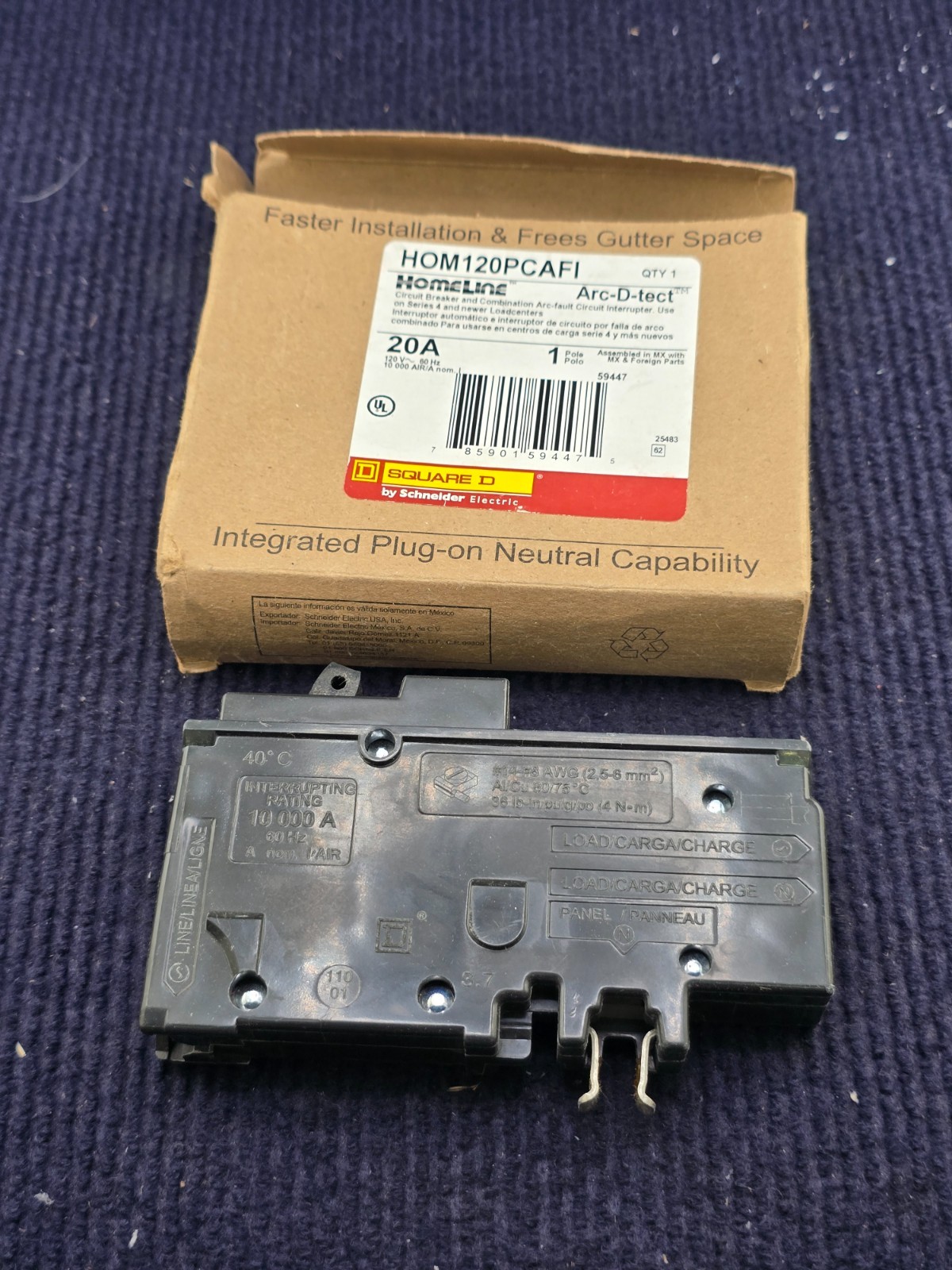 Square D HOM120PCAFI: Homeline 1 Pole 20A 120VAC Mini Circuit Breaker