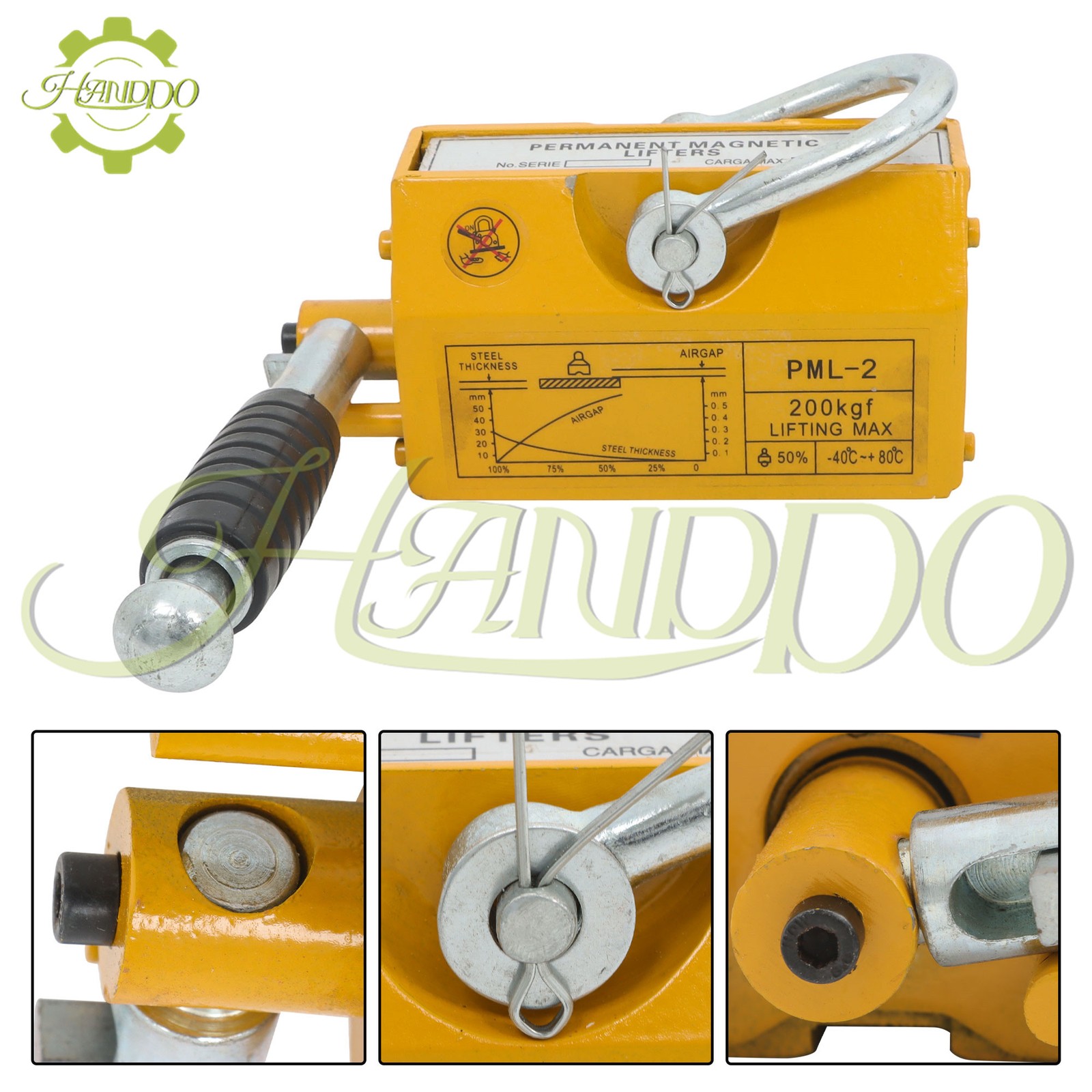 Permanent Magnetic Lifter Lifting Magnet 440 lbs/200 kg 2.5 Safety Factor Yellow