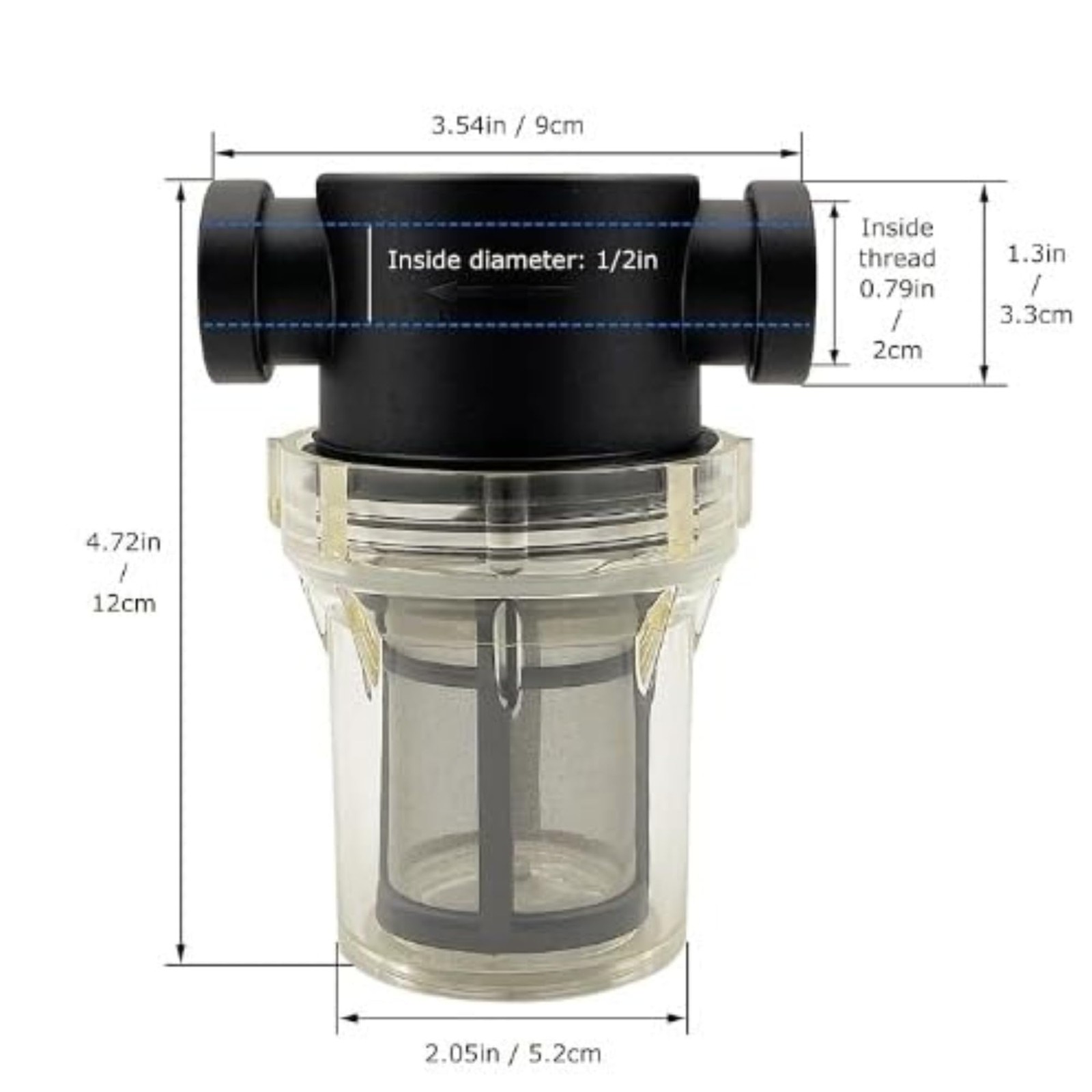 1/2″ Female NPT In-Line Strainer with 100 3.54″ L x 4.72″ W x 2.05″ H, White