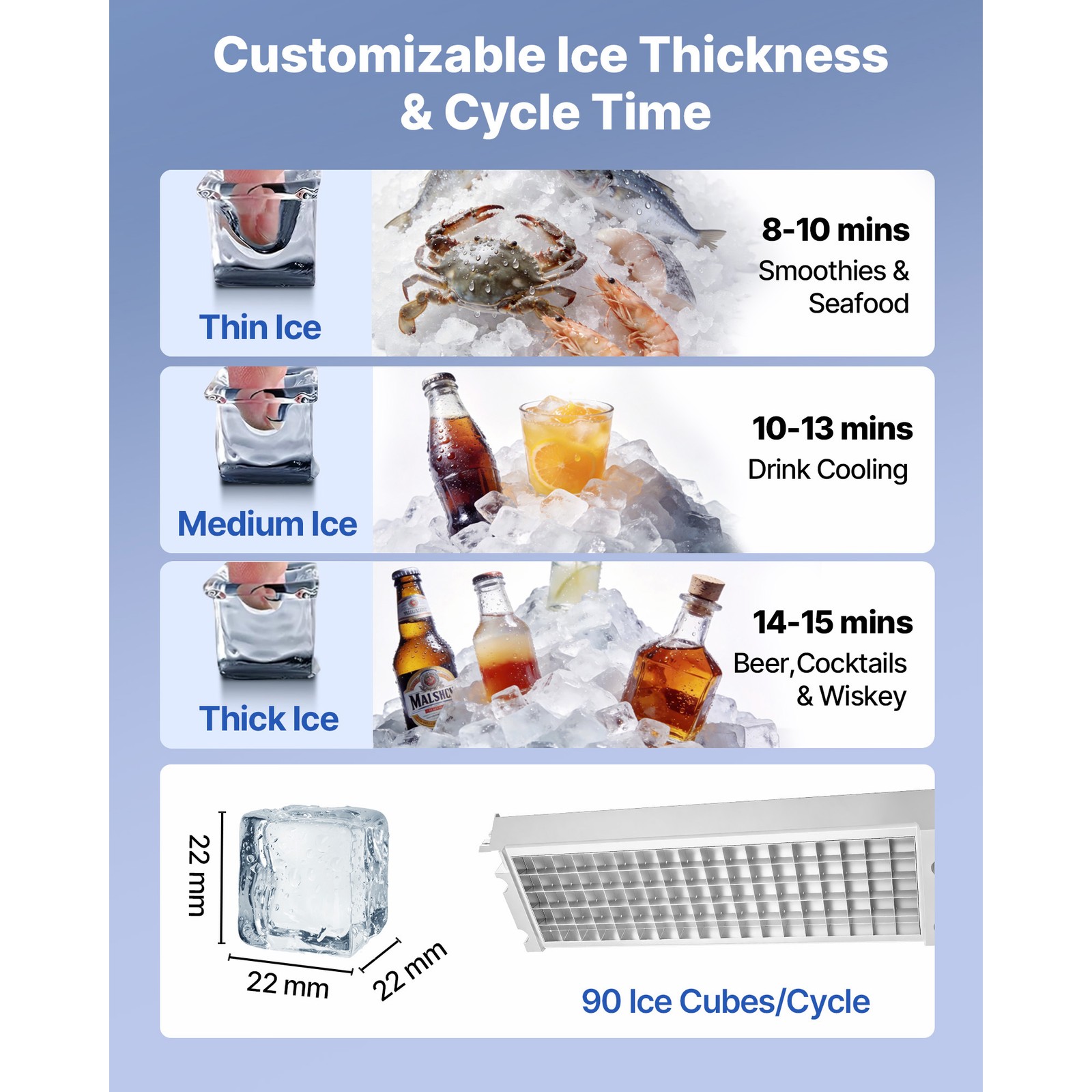 Uimoso 265lb/24h Commercial Ice Maker Stainless Ice Cube Machine W/85lbs Storage