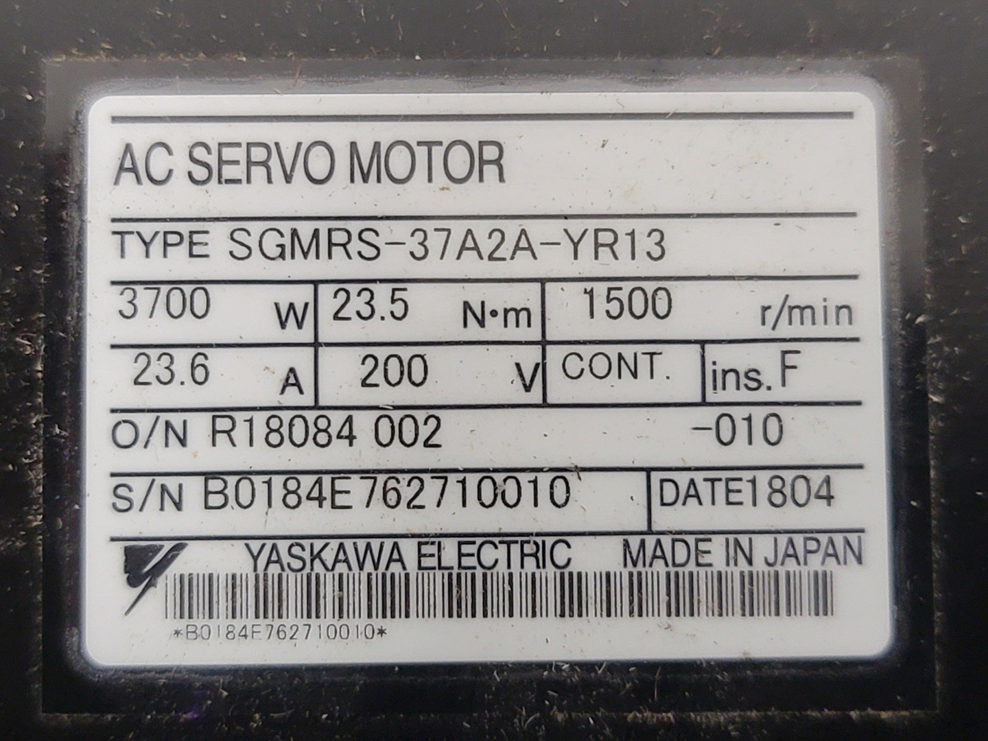 SURPLUS NEW Yaskawa SGMRS-37A2A-YR13 3700W AC Servo Motor – Electrical