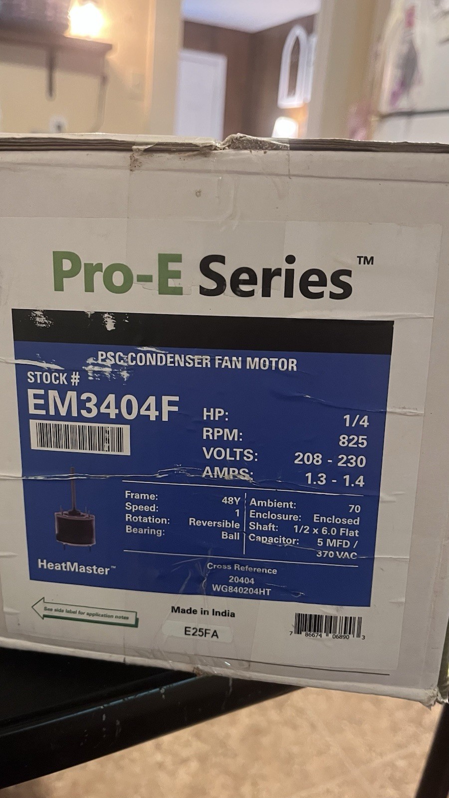 EM3404F Century 1-Phase 1/4 HP 208-230V 825 RPM 1-Speed Motor for Condenser Fan