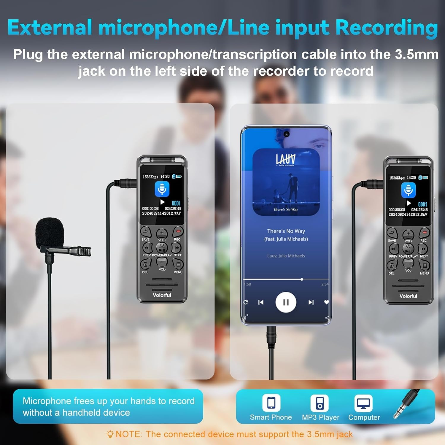 144GB Digital Voice Recorder with Playback, 1536Kbps Audio Recorder for Intervi