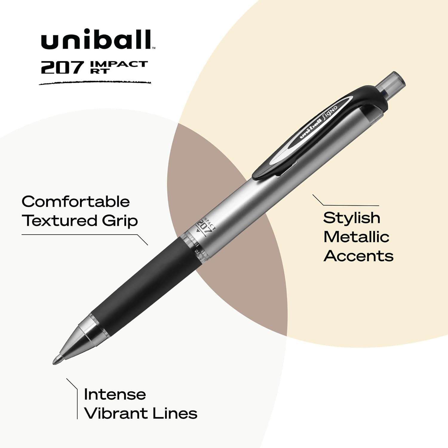 Uniball Signo 207 Impact Stick Gel Pen, 12 Black Pens, 1.0Mm Bold Point Gel Pens