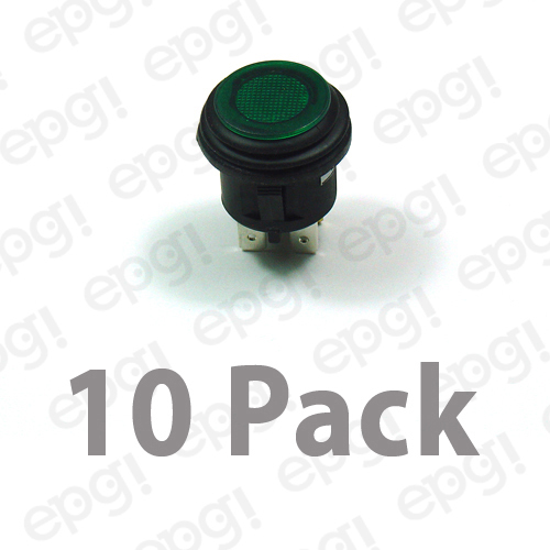 SPST (ON/OFF) ILLUMINATED PUSH BUTTON SWITCH GREEN 10AMPS – 120VAC #66-2497-10PK