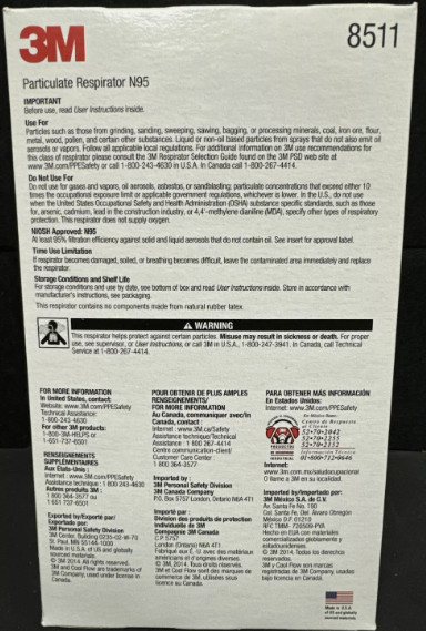 3M 8511 N95 Particulate Respirator Face Mask (this listing is for 10-masks)