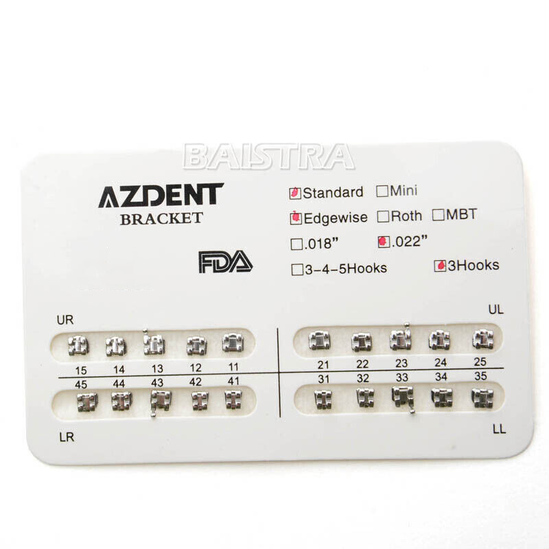 US Dental Orthodontic Bracket Brace Mini /Standard Roth/MBT.022/.018 Hook AZDENT