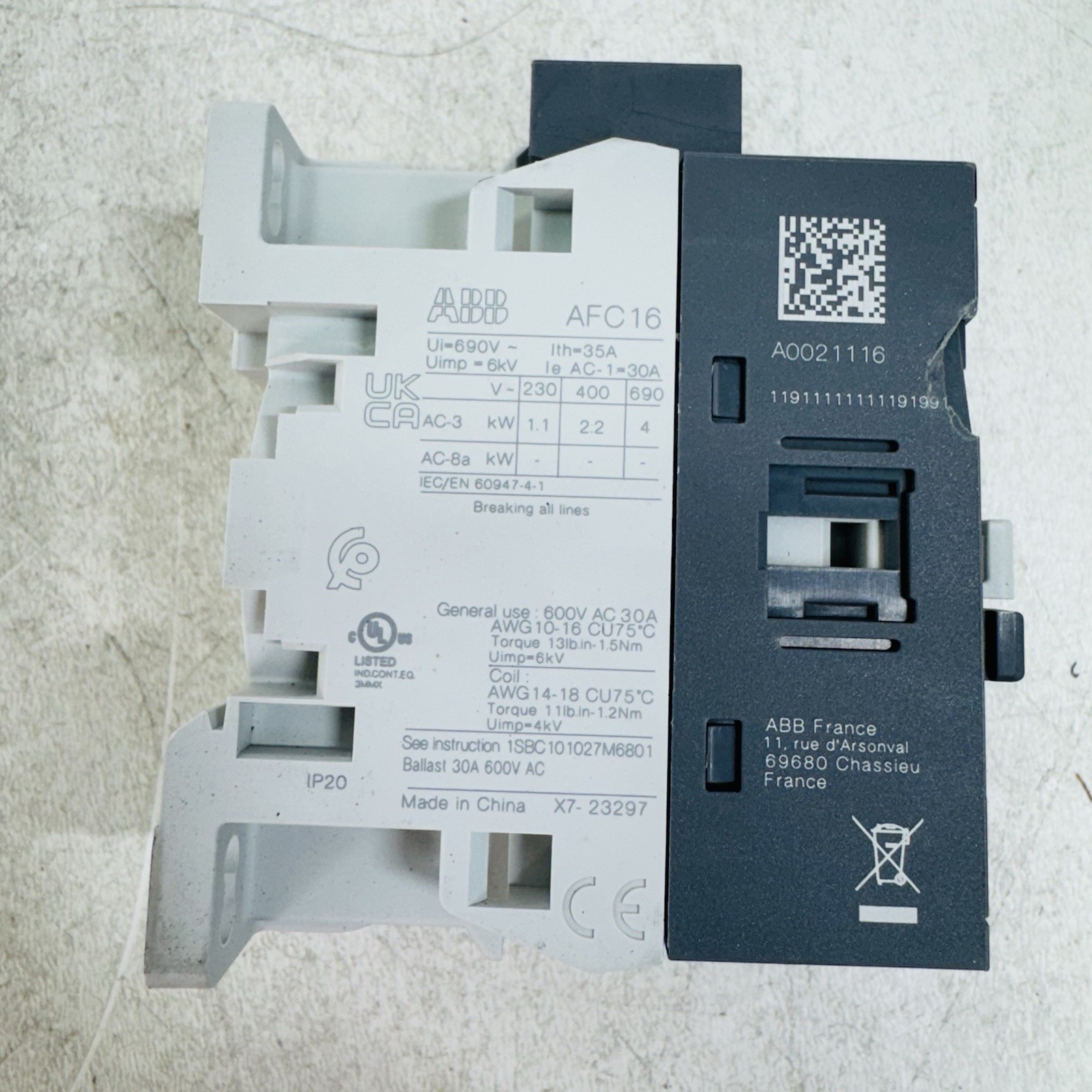 ABB A16-04-00 R84 30A Contactor 110-120V 60Hz 1SBL171101R8400