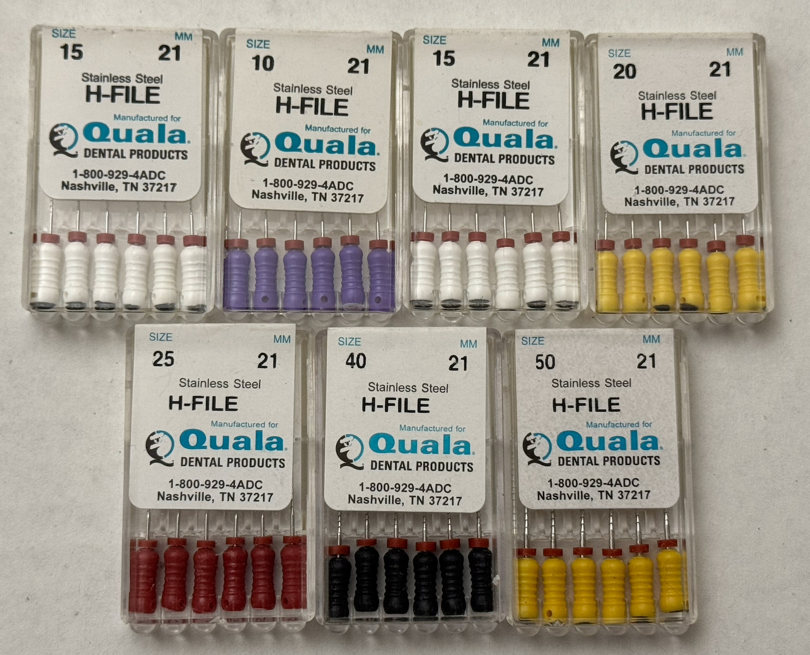 Quala Dental Endodontic H-Files 21mm, 25mm Mulitple Sizes 6pk W/ Endo Stops