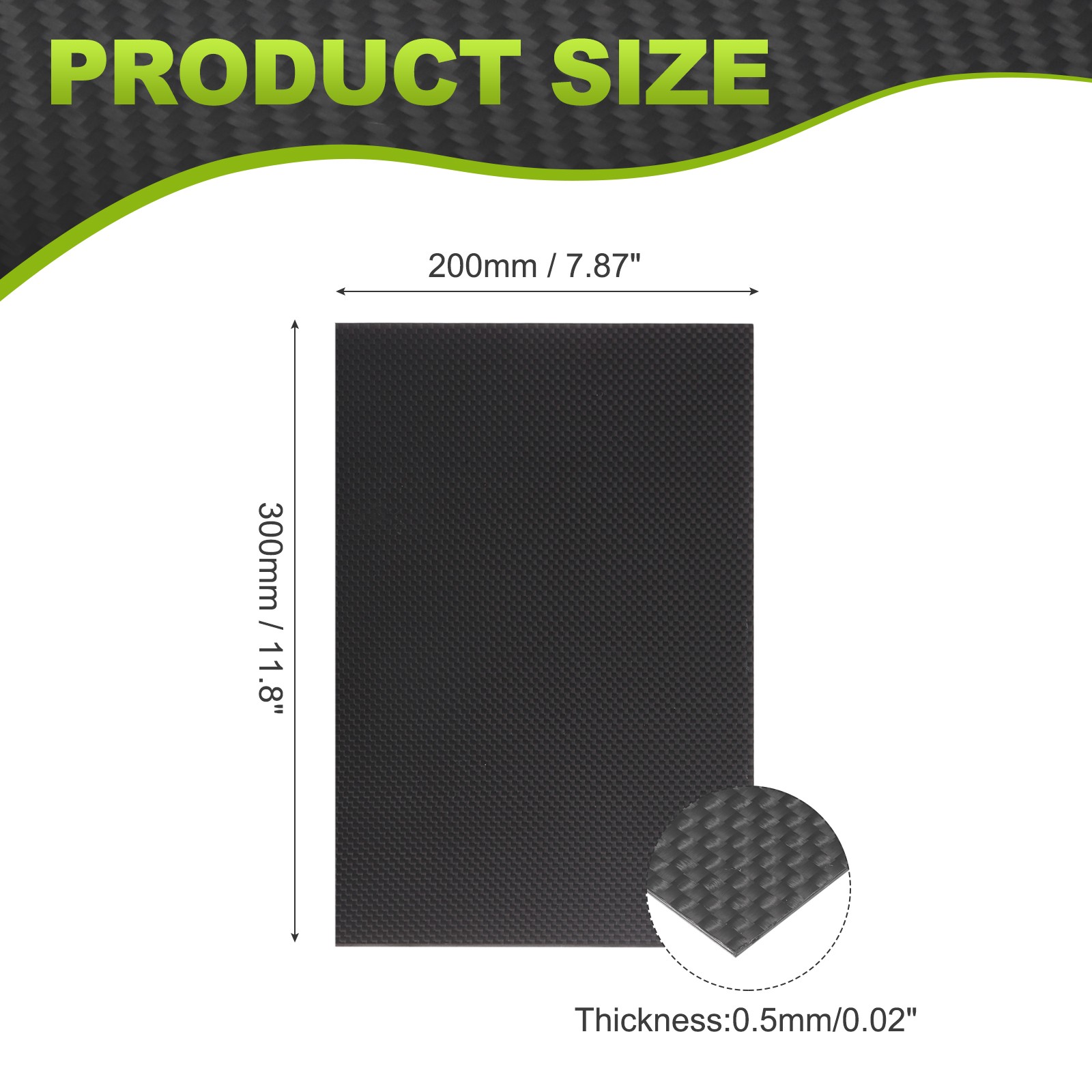 200 x 300 x 0.5mm Carbon Fiber Board Plate Glossy Laminate Plain Weave Panel