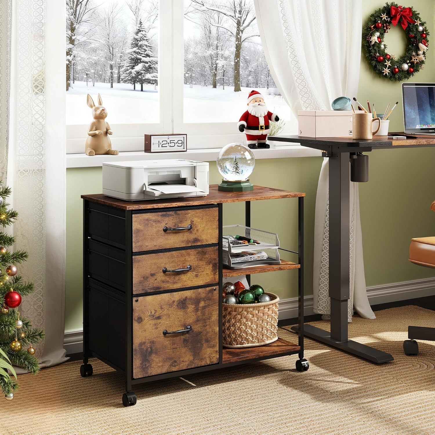 3 Drawer Mobile File Cabinet, Rolling Printer Stand with Open Storage Shelf, …