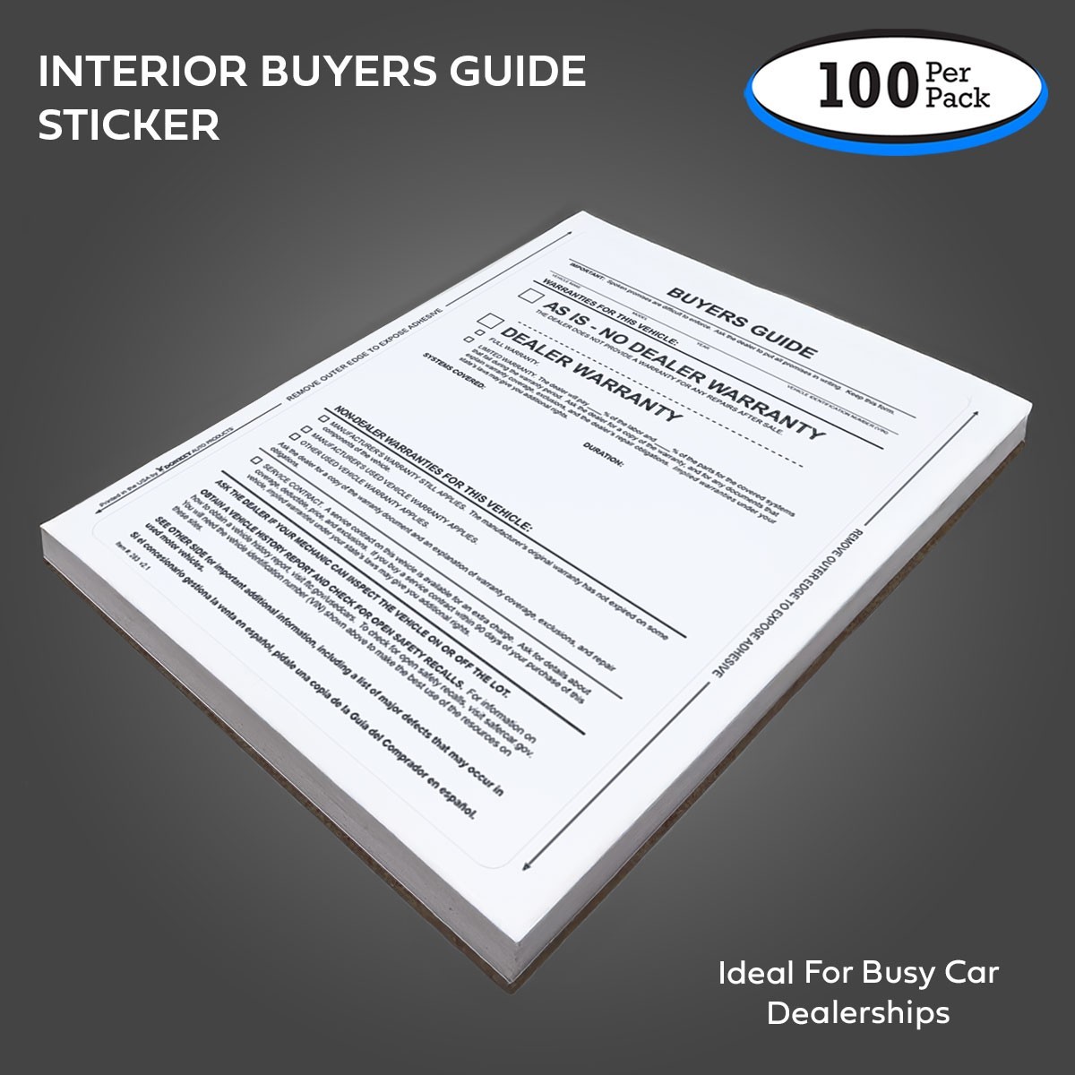 1-Part Self-Adhesive Buyers Guides – As Is / Warranty (No Lines) (100/pack)