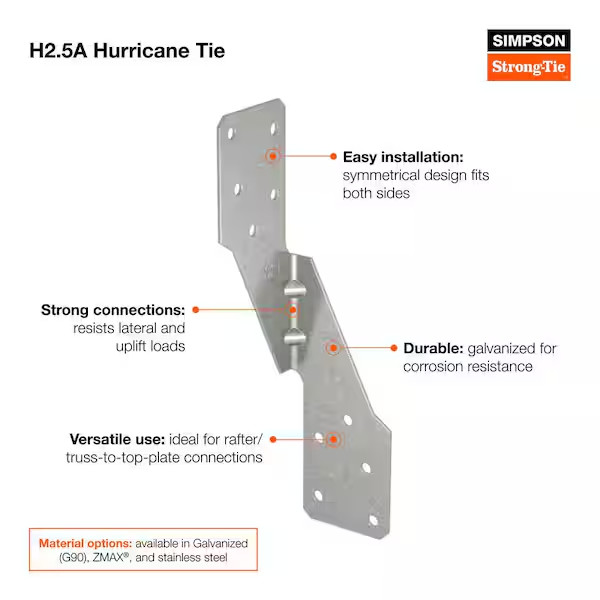 10 Pack Simpson H2.5A Strong Hurricane Bracket Tie H-2.5-A HClip Lot of 10