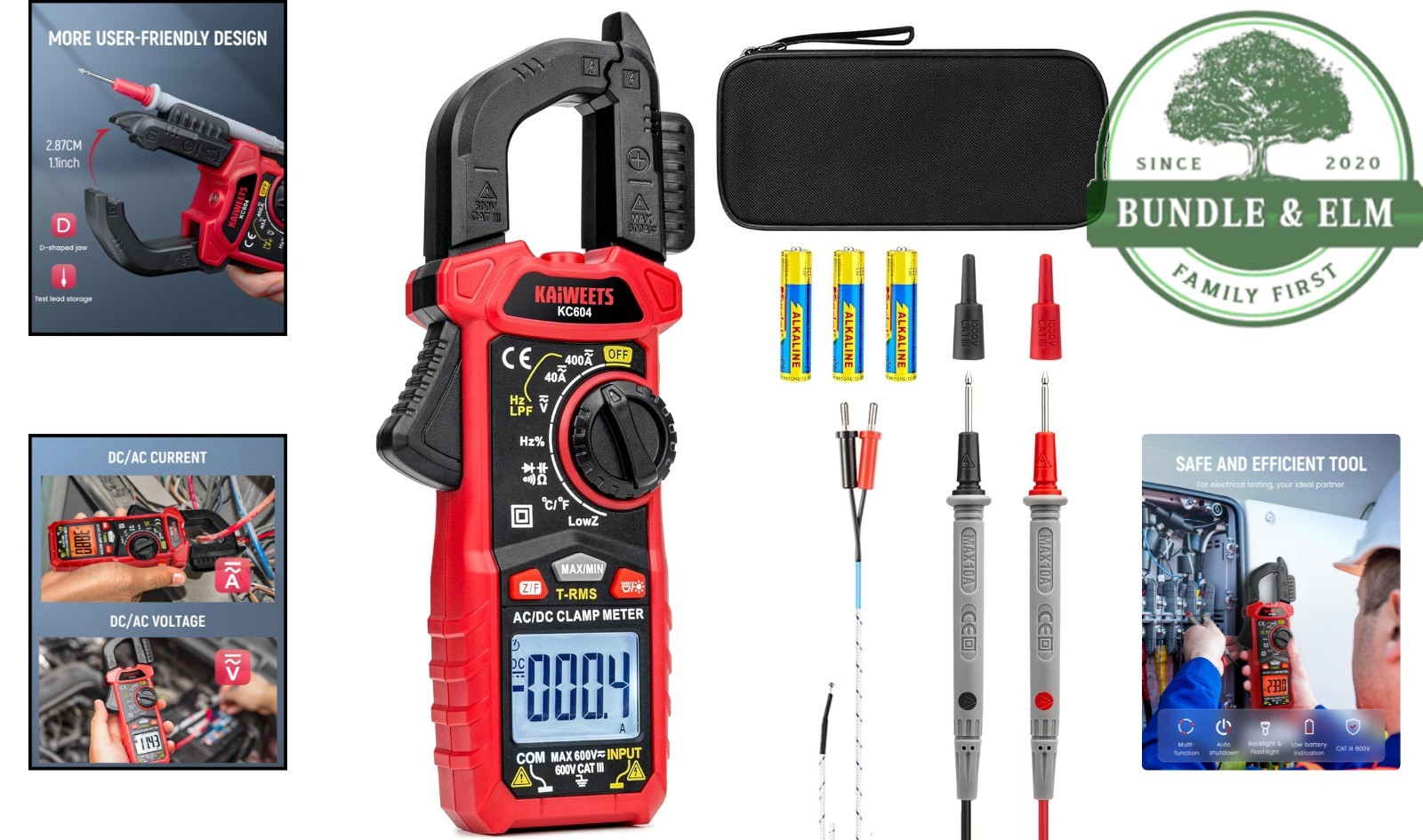 Battery Powered Clamp Meter for Voltage, Current, Temperature & NCV Detection