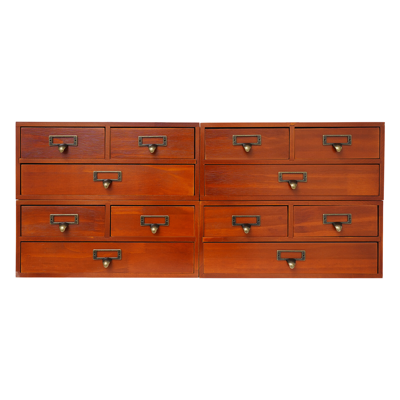 4 Pack 3 Drawer Wooden Desktop Organizer Drawer Storage Box For Tabletop- Brown