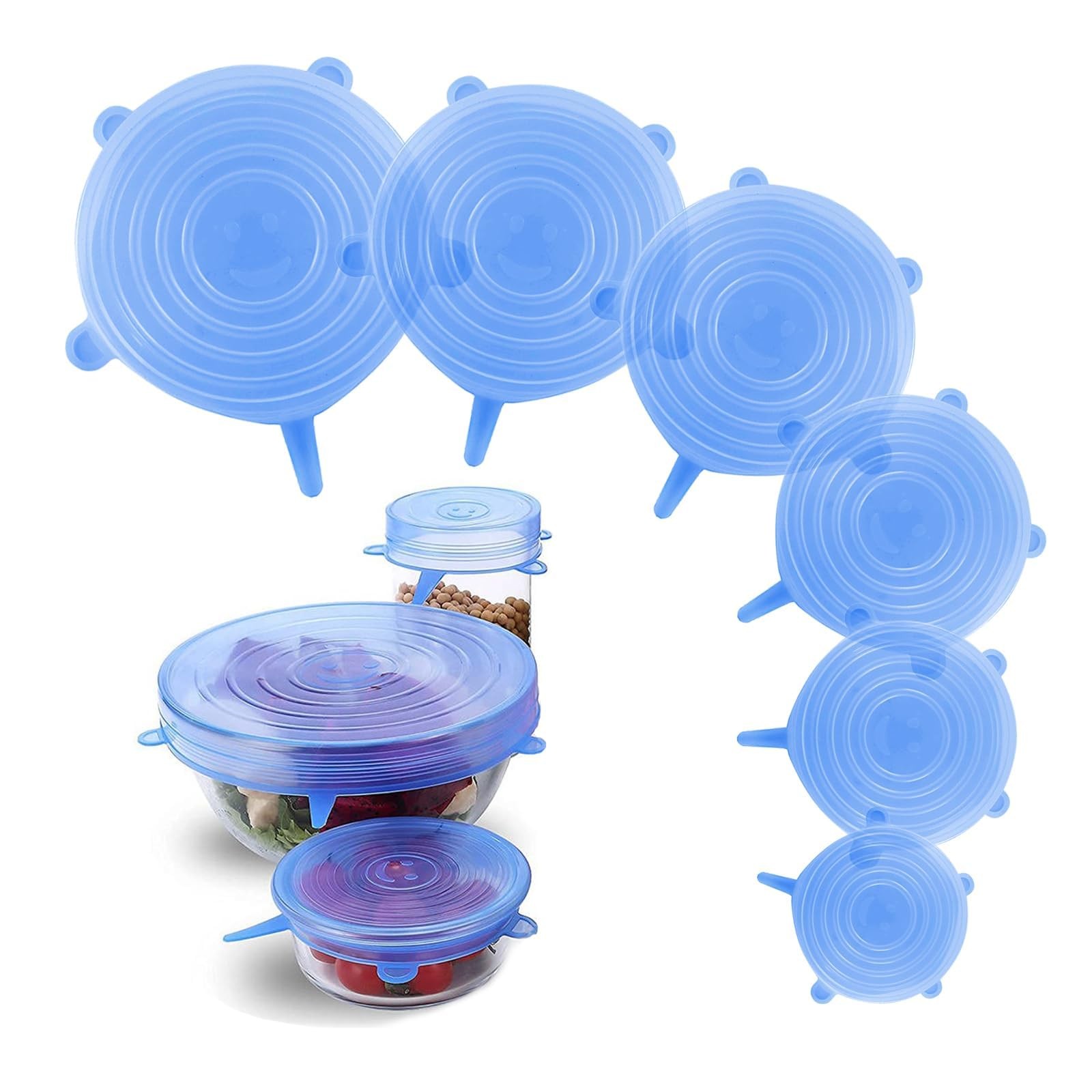 Silicone Stretch Lids – 6 Pack 2.6in, 3.7in, 4.3in, 5.5in, 6.3in, 7.7in, Blue