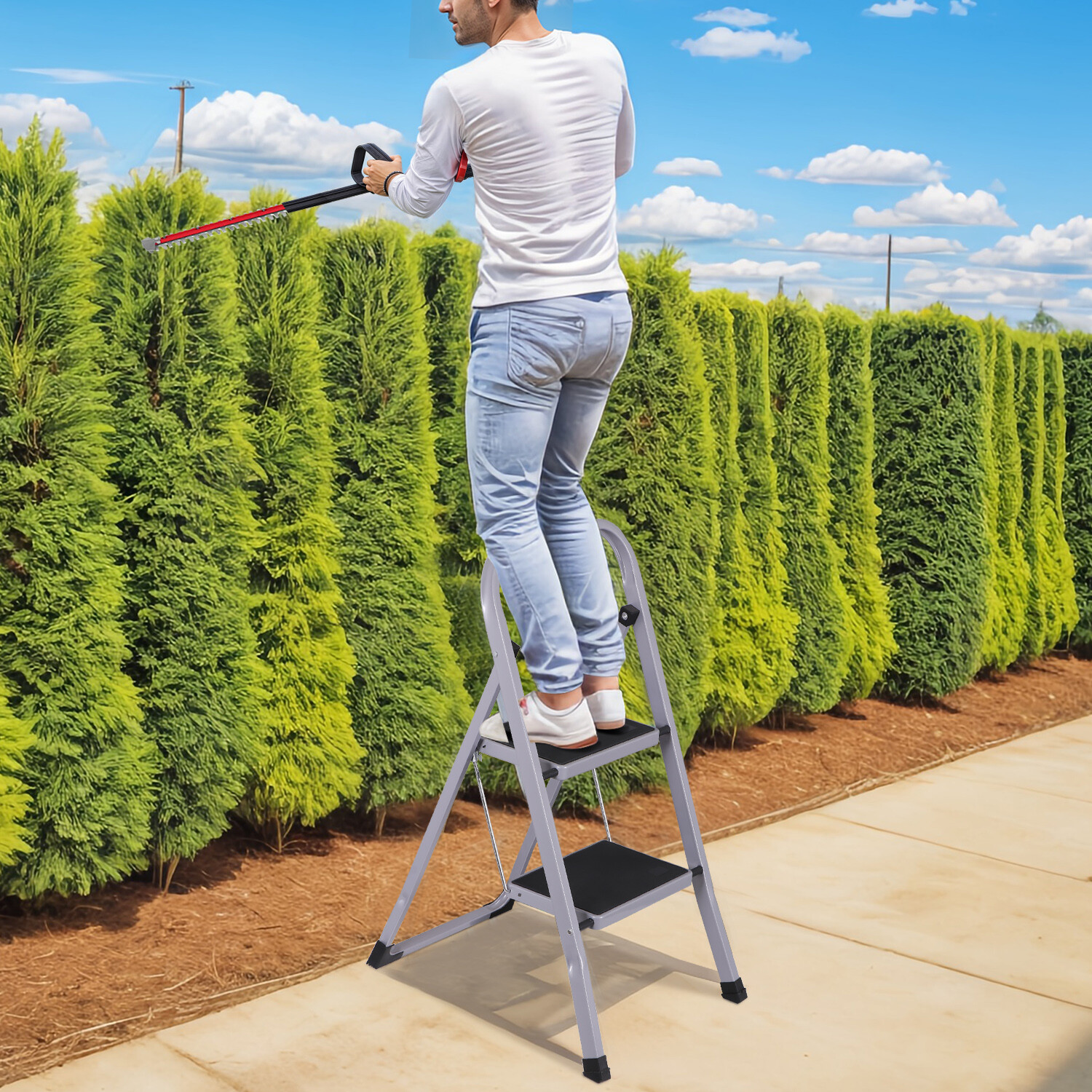 2 Step Ladder w/Anti-Slip Pedal Convenient Handgrip for Home Daily Use Gray