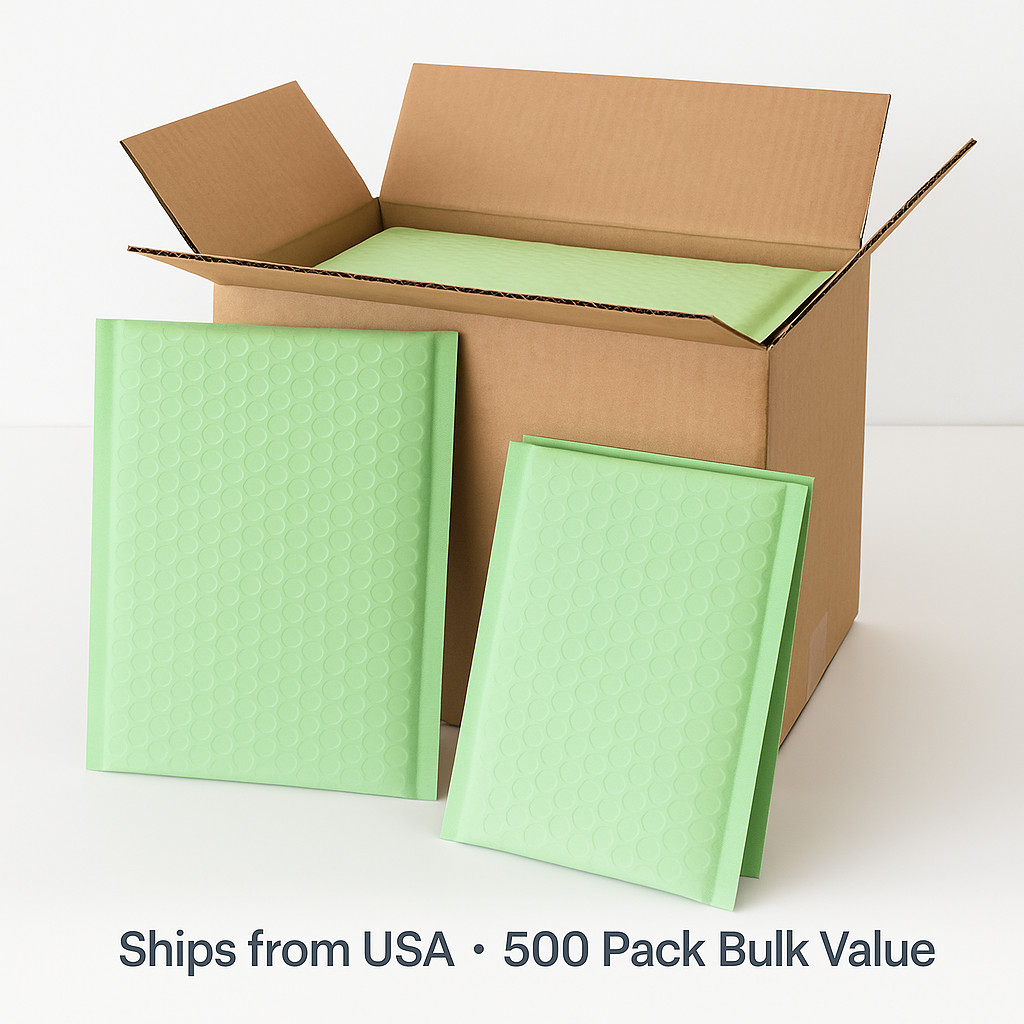 500 Green Ash Poly Bubble Mailers 6.5×10 Self Seal Envelopes (6.5×9 Usable) # 0