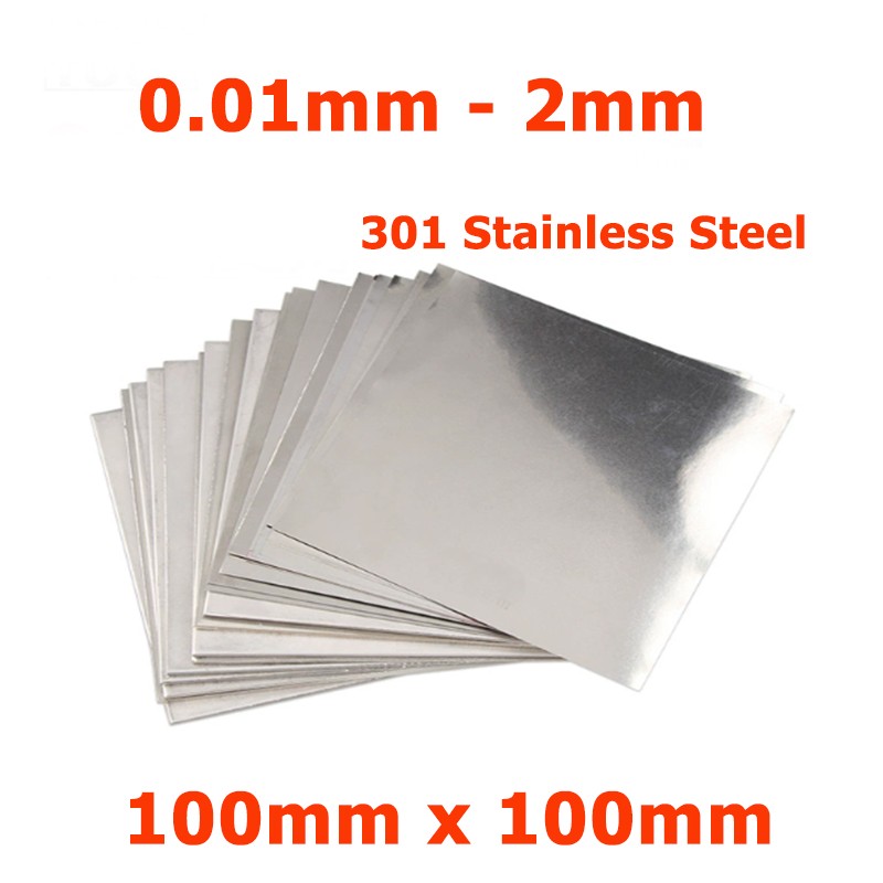 0.01mm – 2mm Thick 301 Stainless Steel Metal Foil Sheets Plates Shim 100mm×100mm