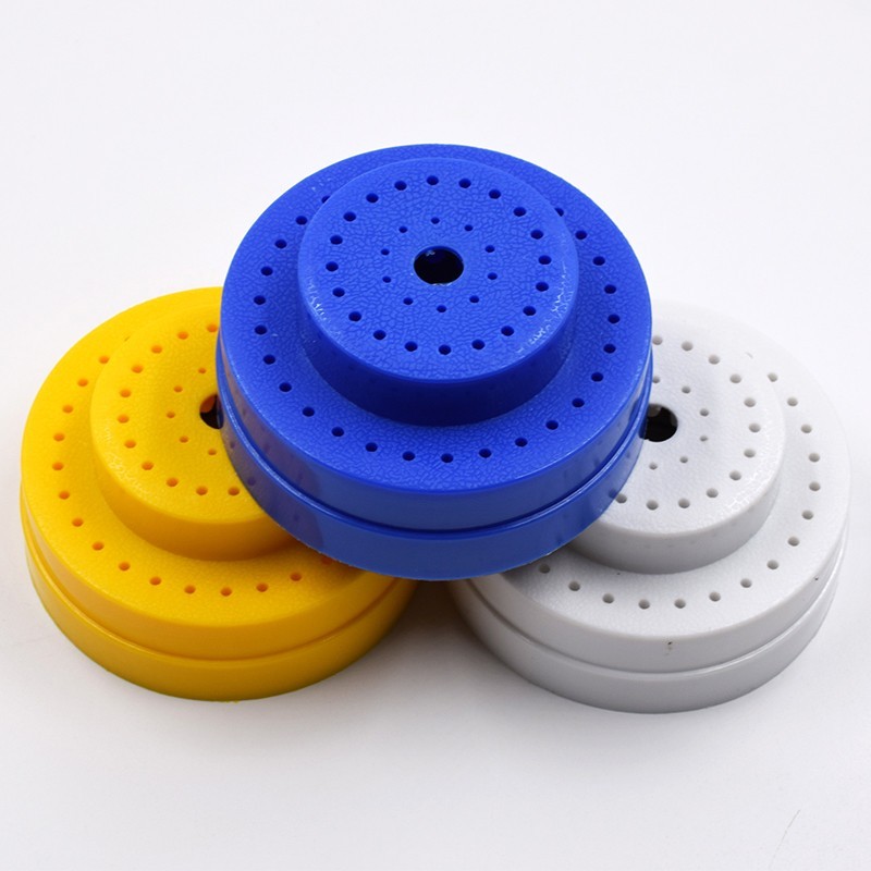 Round Dental Bur Block Holder Station with Lid – Plastic Holds 60 Burs HP RA FG