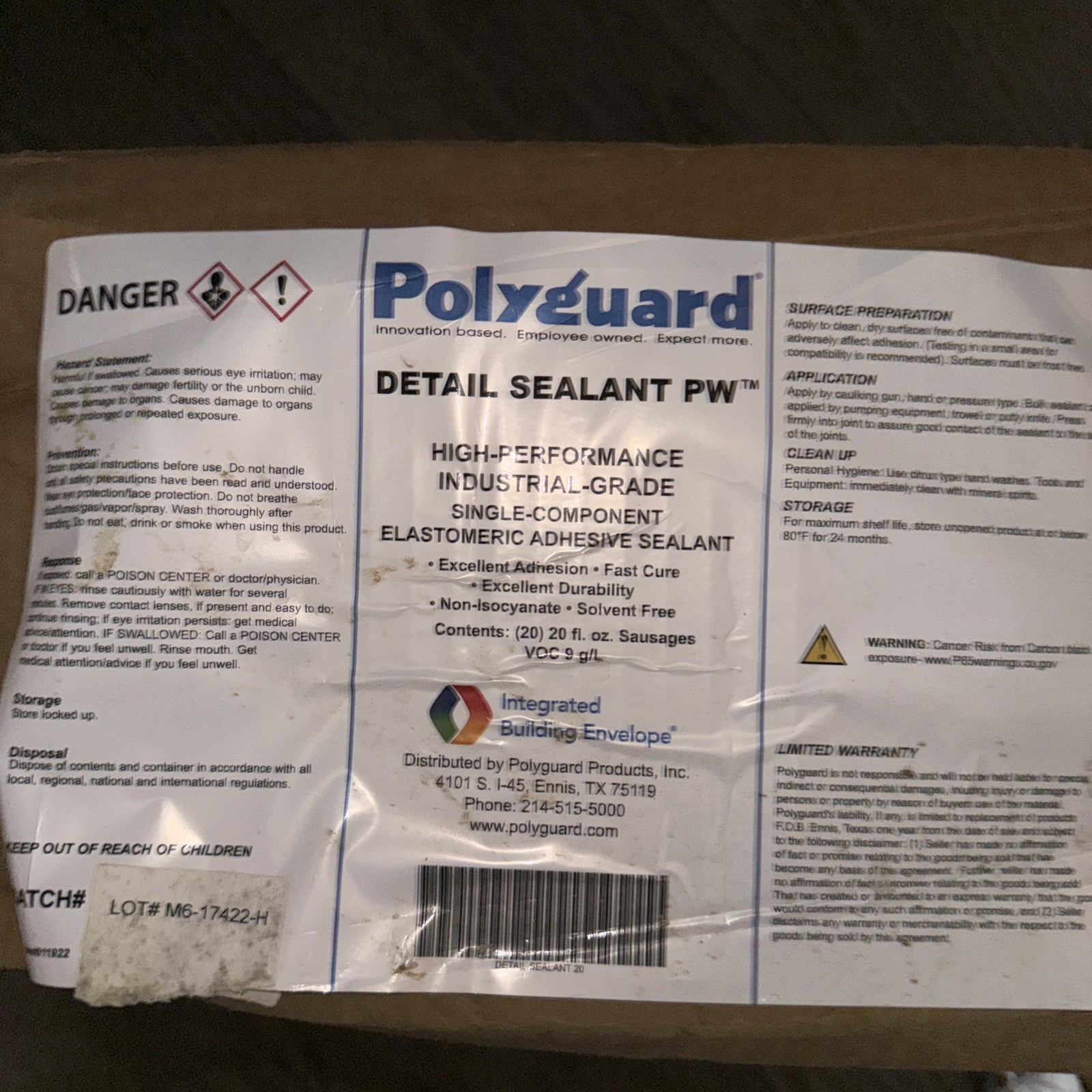Polyguard Detail Sealant PW – 20 Oz Sausage Tubes (New Case of 20 Sausages)