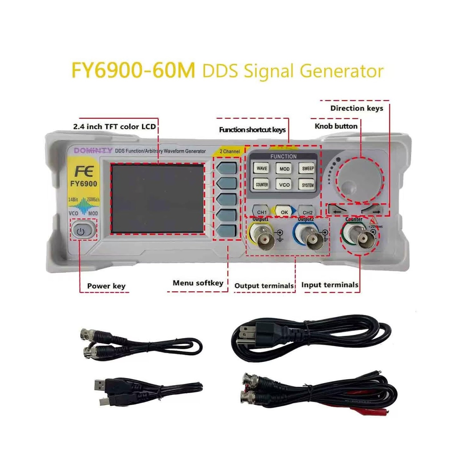 Function Generator AC100-240V FY6900 60MHz Double Channel DDS Function Arbitr…