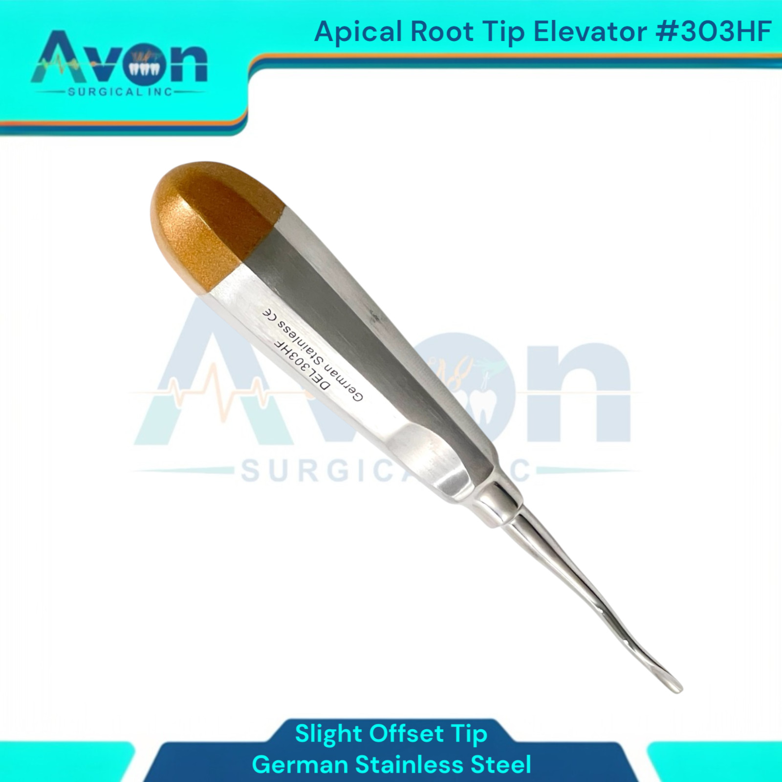 Apical Root Tip Tooth Extraction Elevator, Slight Offset Gouge Tip, #303HF