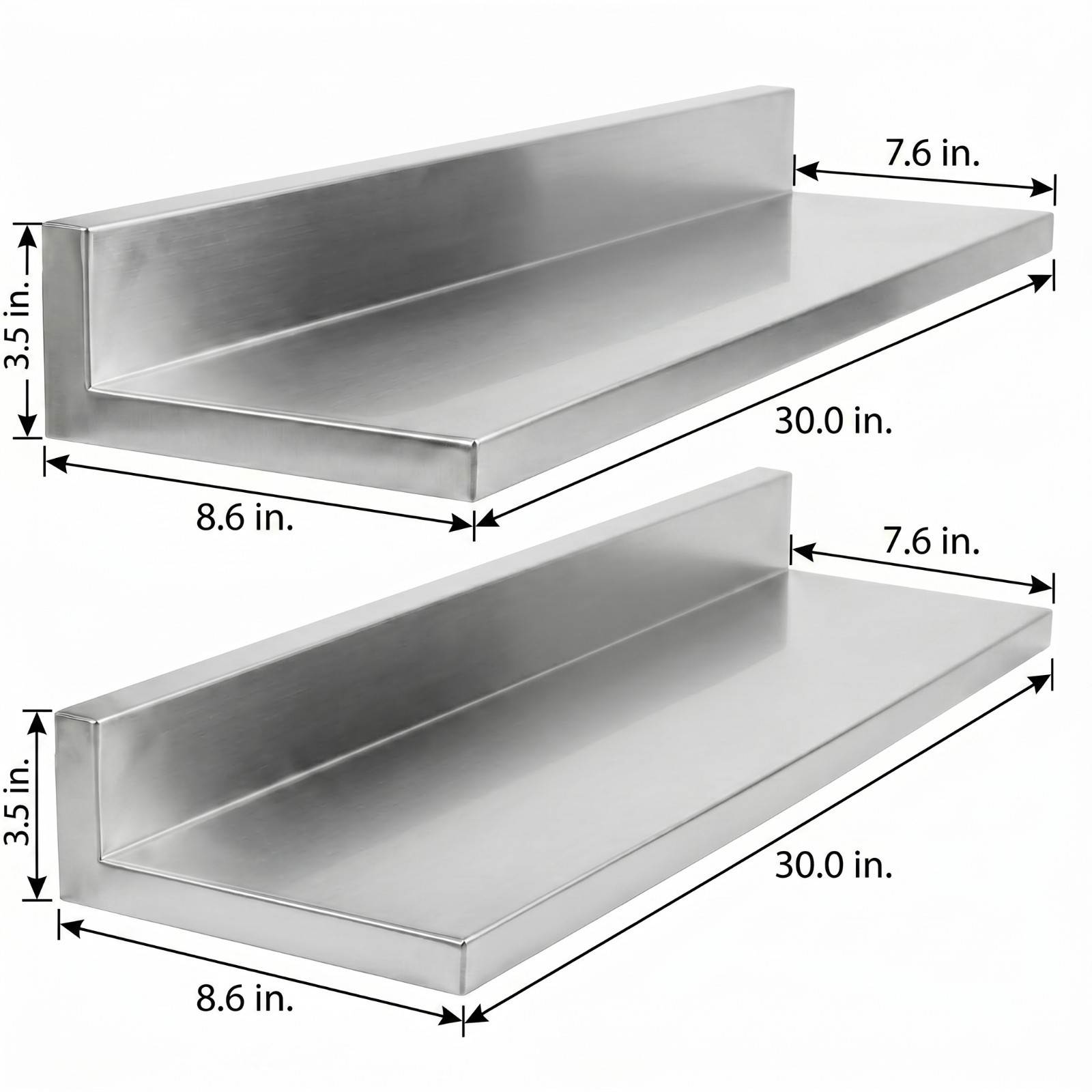 30 in. Stainless Steel Wall Shelf (2 Pack) – 30 in. x 8.6 in. x 3.5 in.